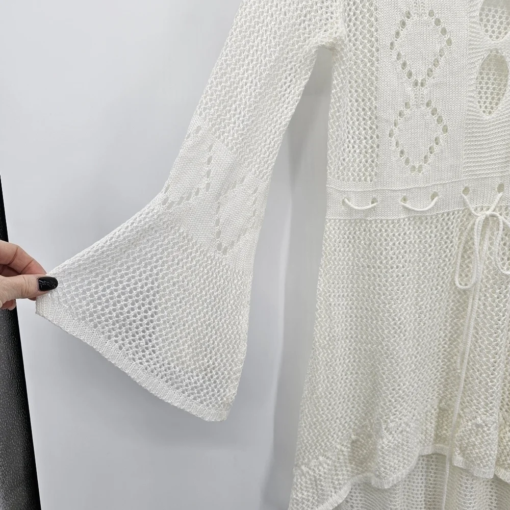 Ivory Crochet Swim CoverUp Hi Lo Breathable Dress Womens One Size